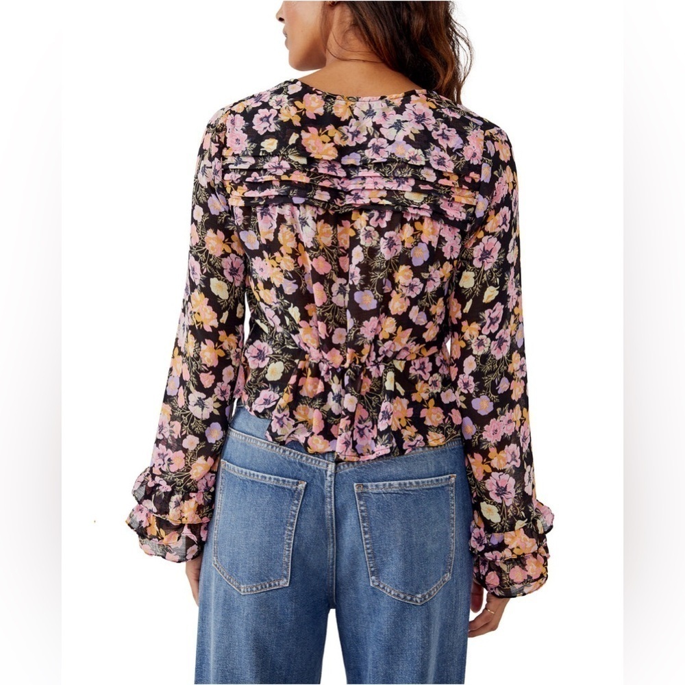 Free People Maybel Blouse - Black Combo - Picture 2 of 5